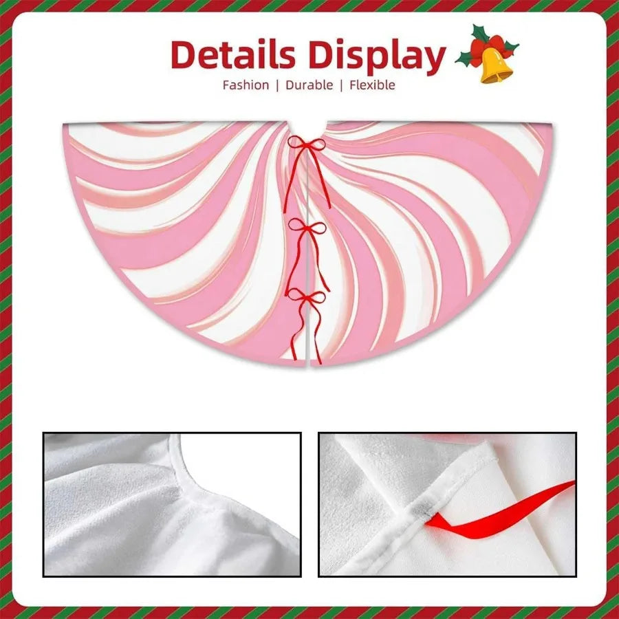 48 Inch Christmas Tree Skirt with  Pink Candy Swirl Stripe Design