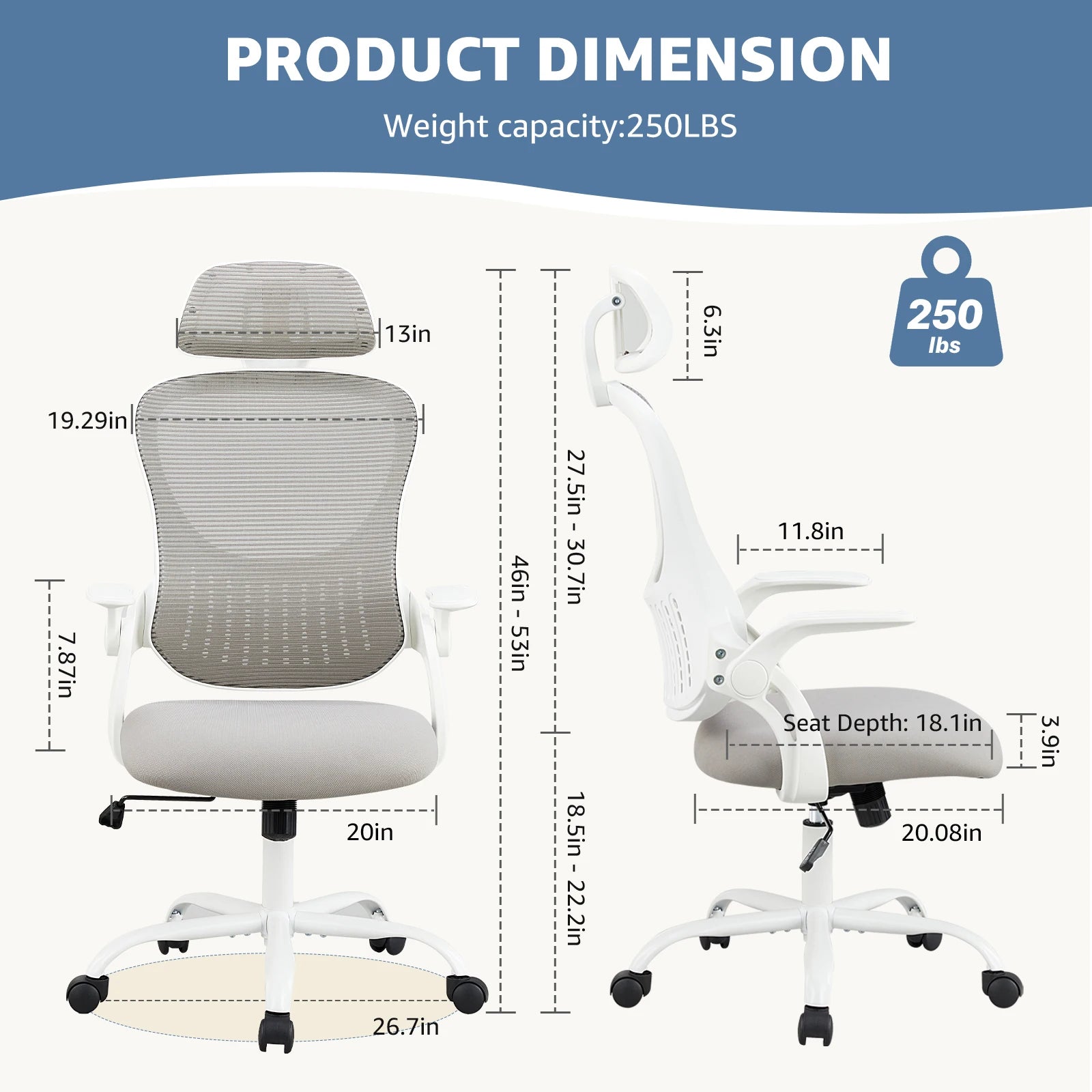 JHK Mesh Ergonomic Office Computer Desk Chair with Flip-up Arms & Adjustable Headrests