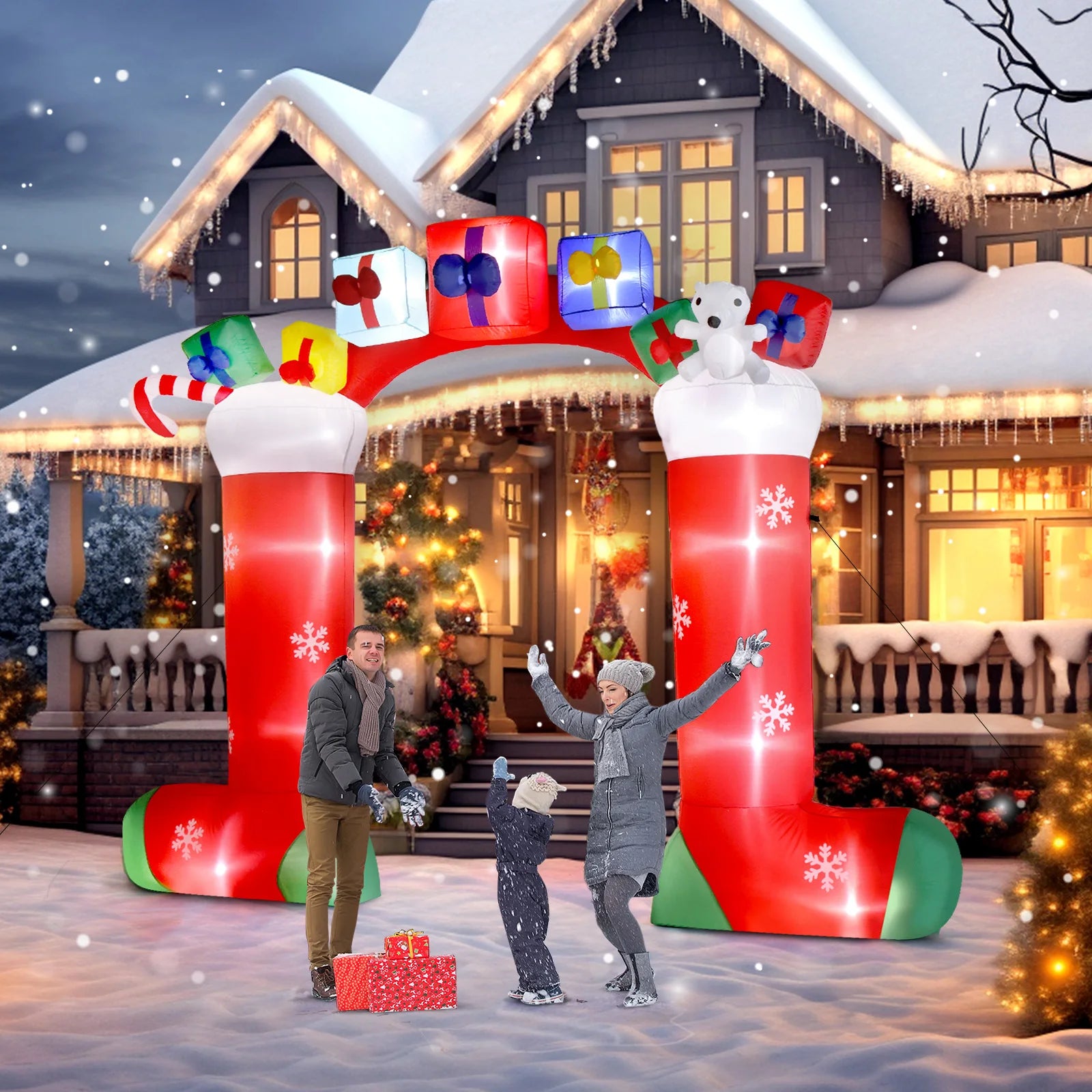 9ft Christmas Socks Arch Inflatable Decoration with 11 LED Lights