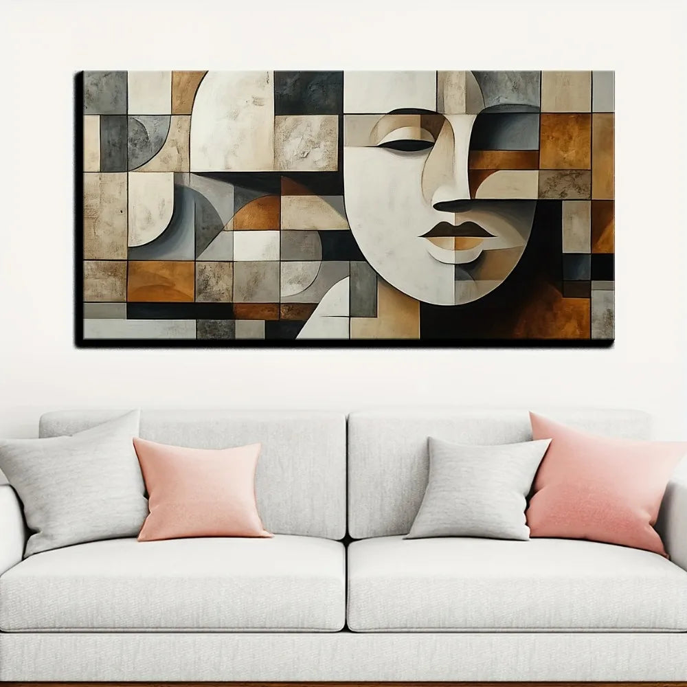 Hand-painted oil paintings in abstract geometric shapes/ 1.5 inch thick pine solid wood frame