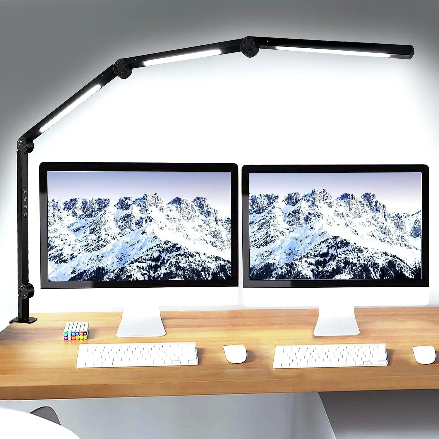 LED Desk Lamp with Clamp Flexible Swing Arm, 4 sections, 3 light sources , 4 Color Modes & 5 Brightness