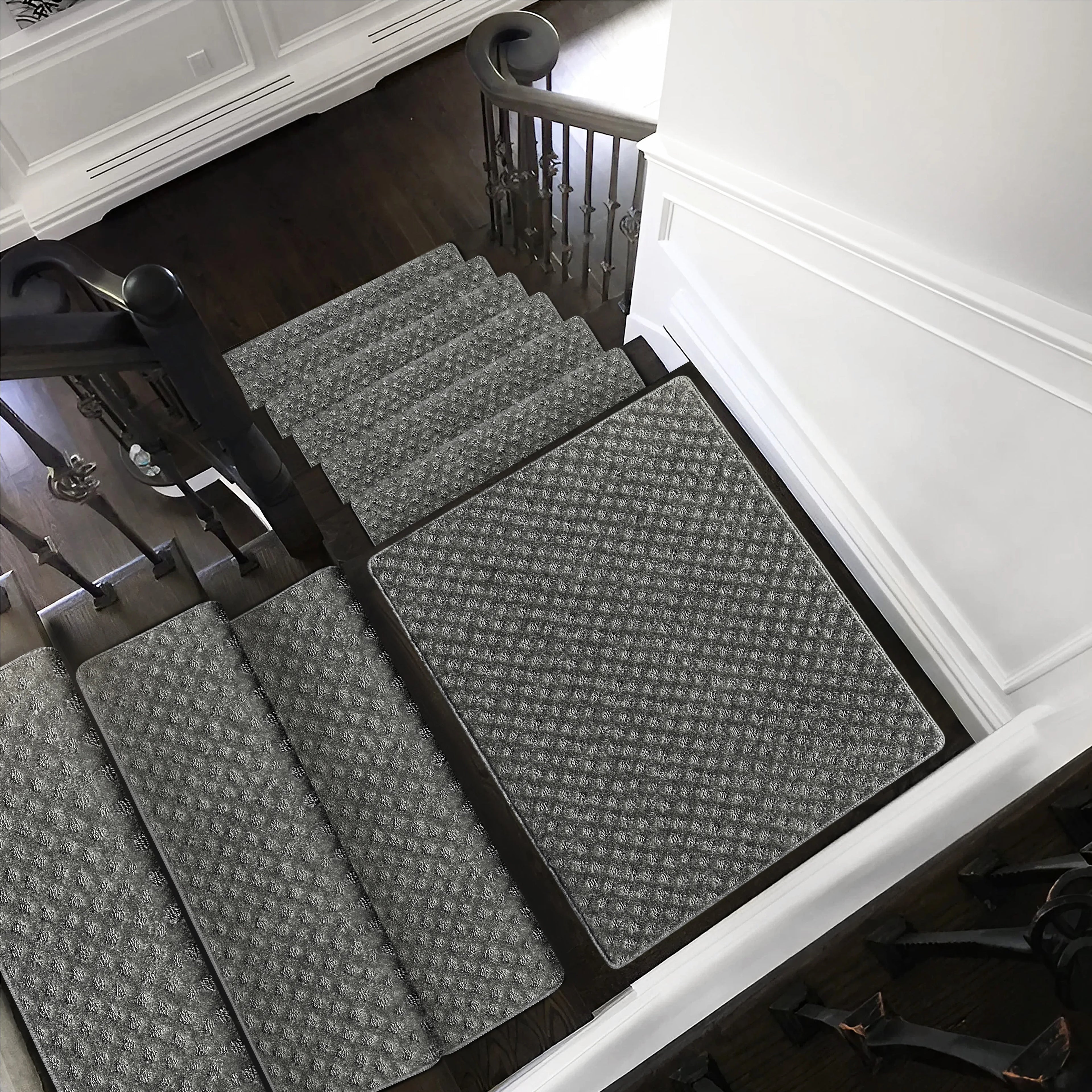 Bullnose Carpet Stair Treads Set -Non-Slip, Premium Soft，Skid Resistant, Washable, Reusable, and Easy to Install