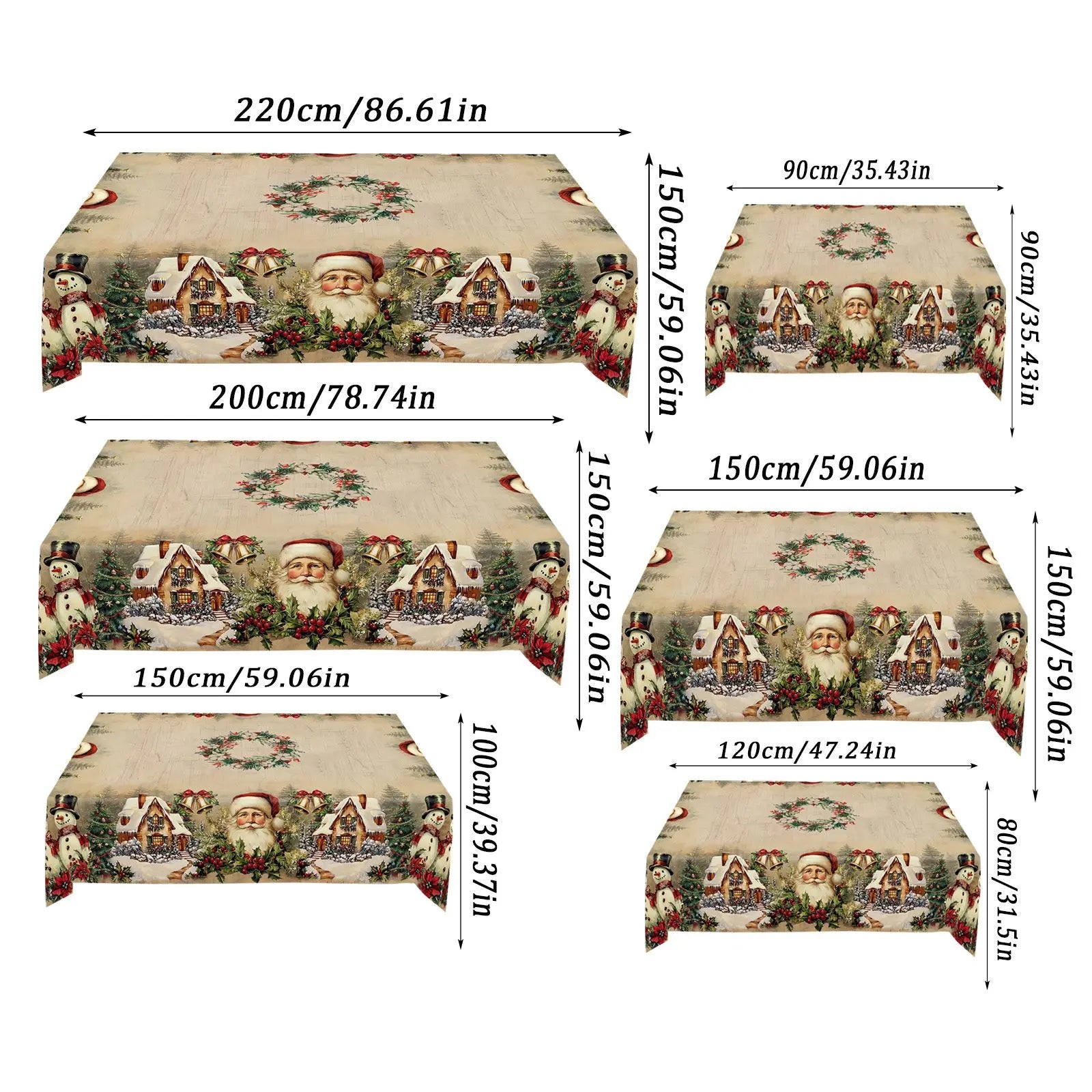Christmas Tablecloth Featuring Red Snowmen And Christmas Decorations