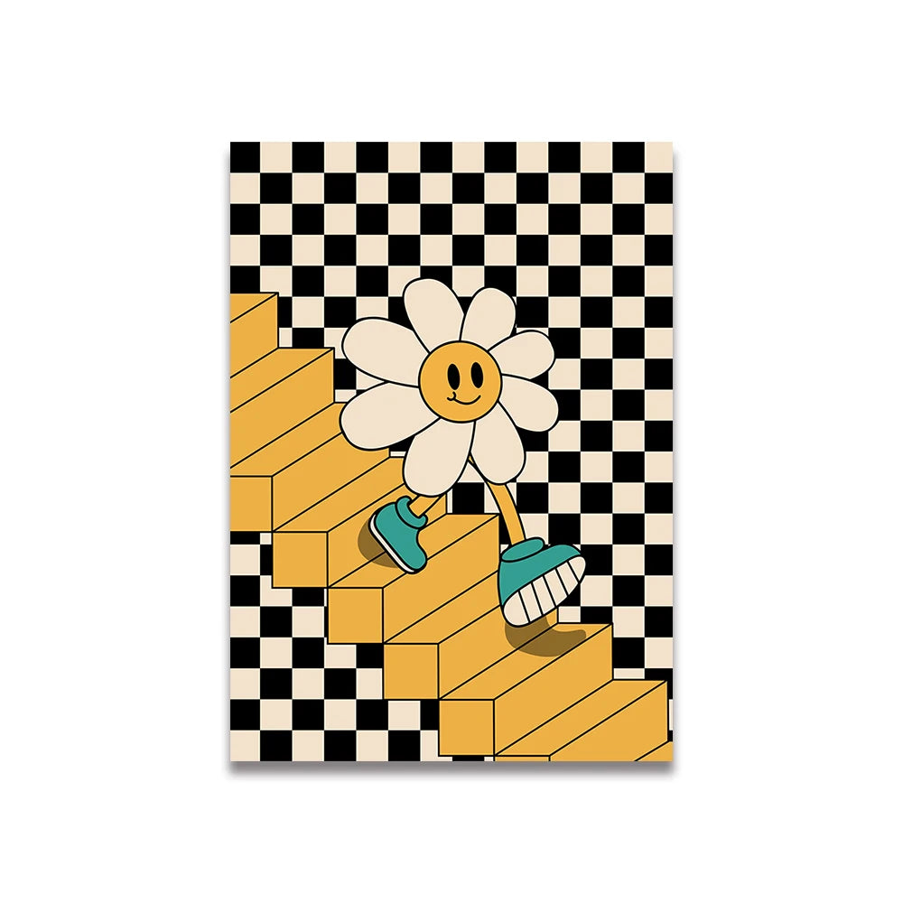 Simplicity Vintage Pink Cartoon Print Canvas Wall Art