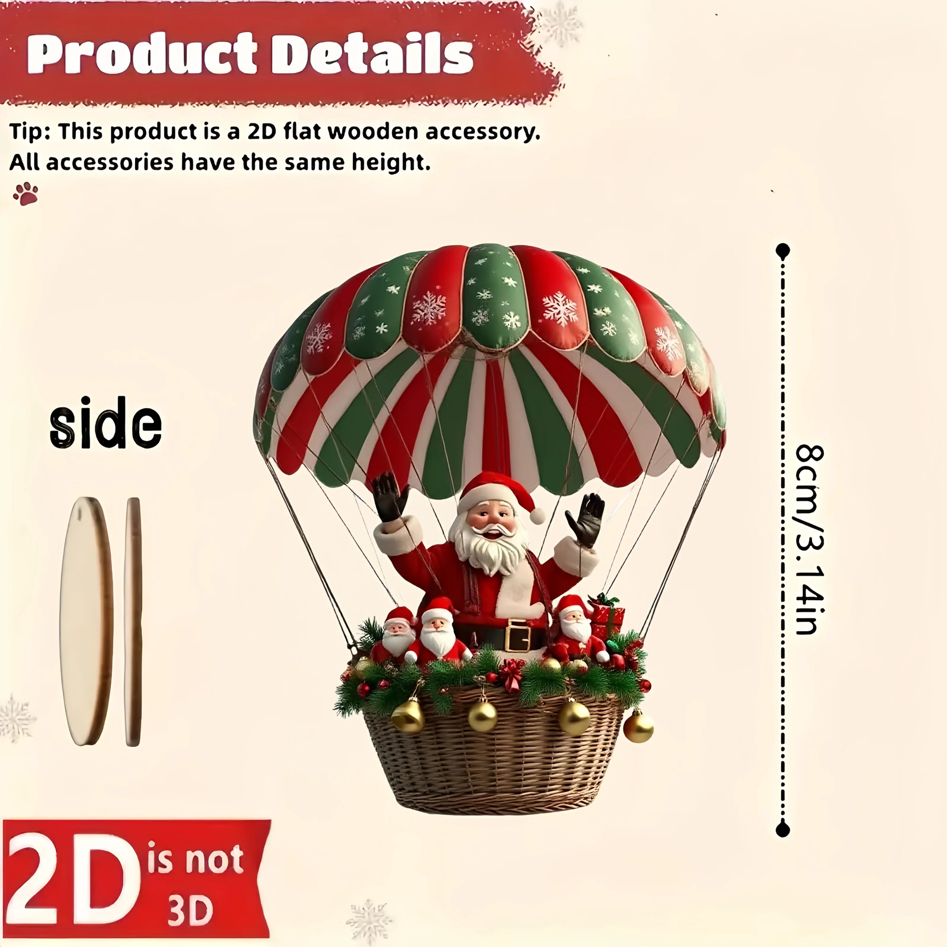 10Pcs 2D Wooden Hot Air Balloon Santa Claus  Pendant Christmas Tree Decoration