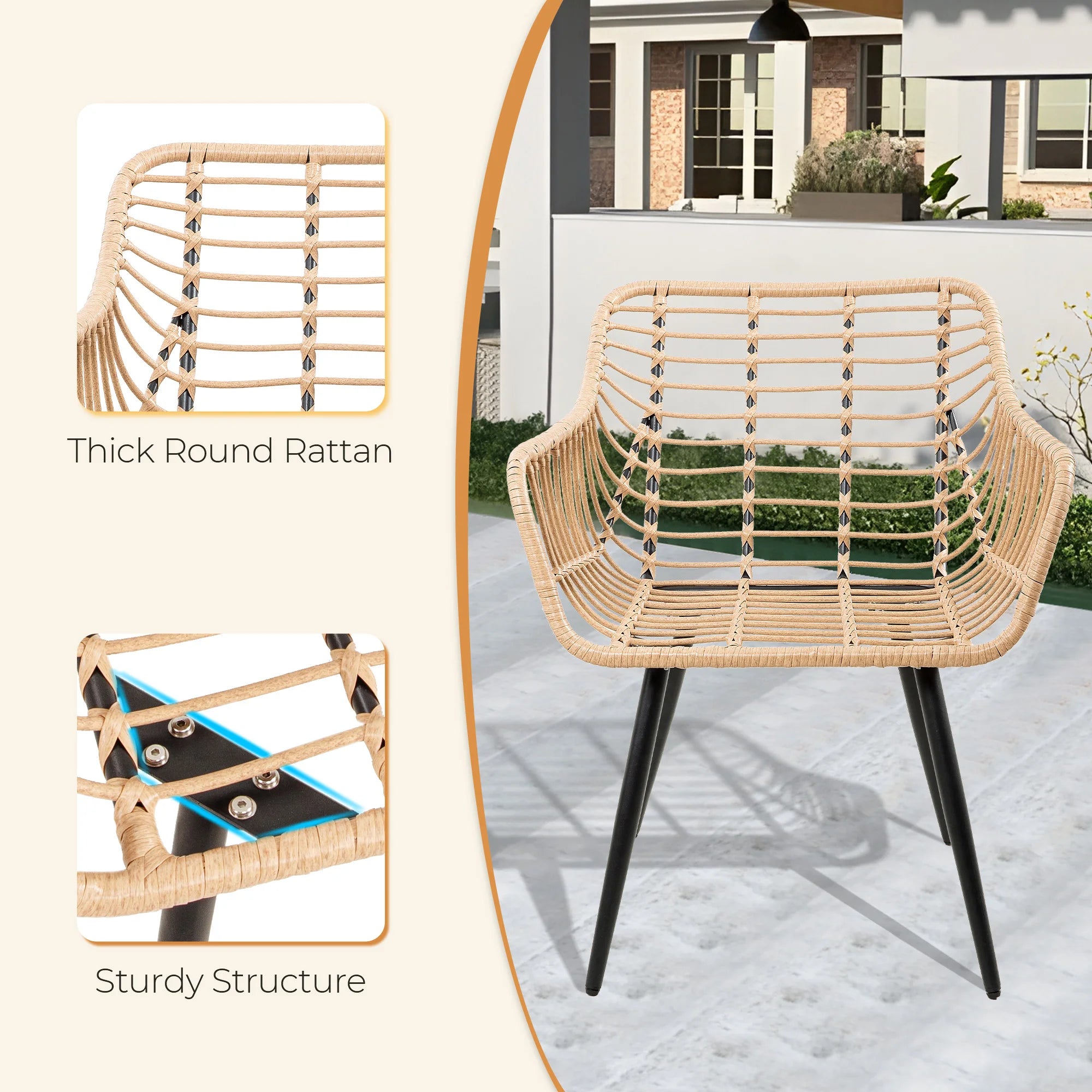 5 Piece Patio Furniture Set, All-Weather PE Rattan Chairs with Ottoman & Coffee Table