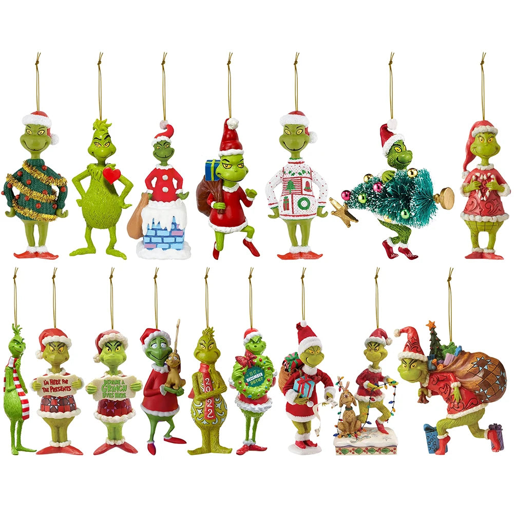 18Pcs 2D Acrylic Christmas Tree  Ornaments Cute Green Monsters
