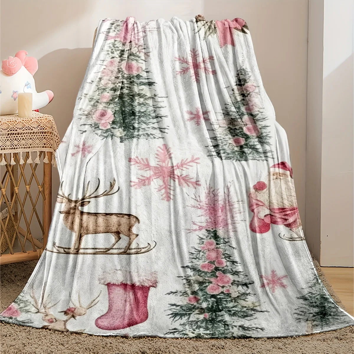 rustic christmas print flannel fleece blanket throw