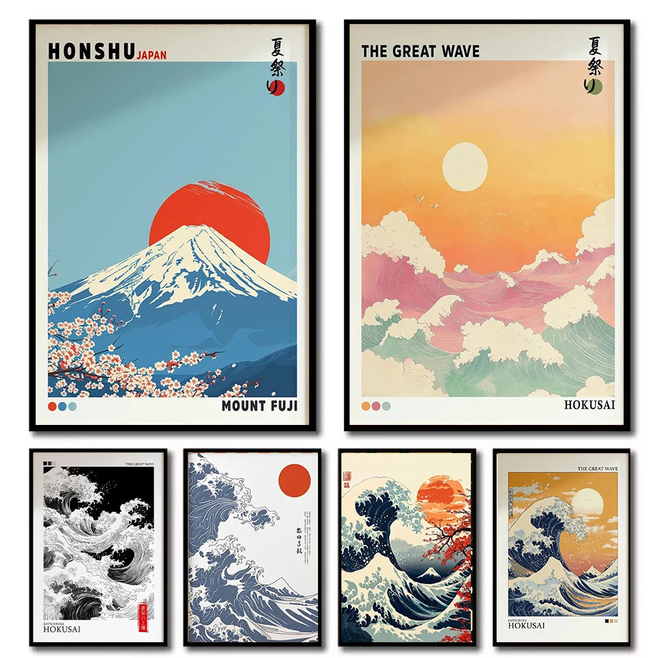 Japanese Wall Art Mount Fuji Sunrise Hokusai Giant Wave Canvas Print