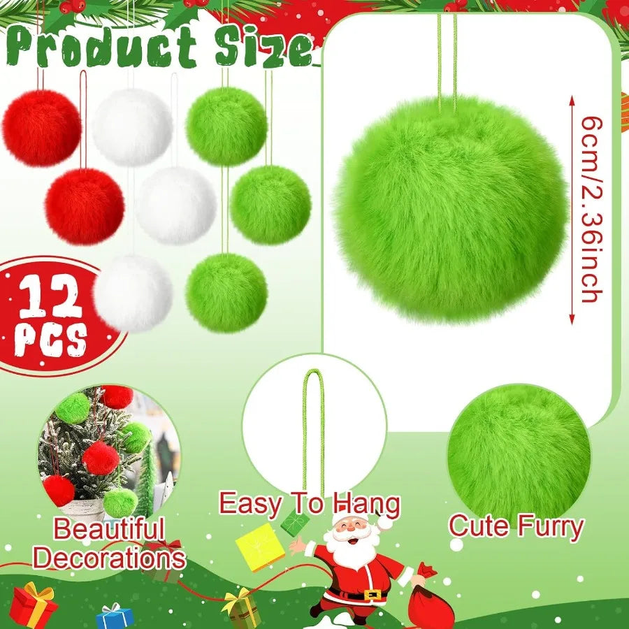 Gejoy 12 Pcs Ball Ornaments for Xmas Tree Red Green White Christmas Hanging Decorations