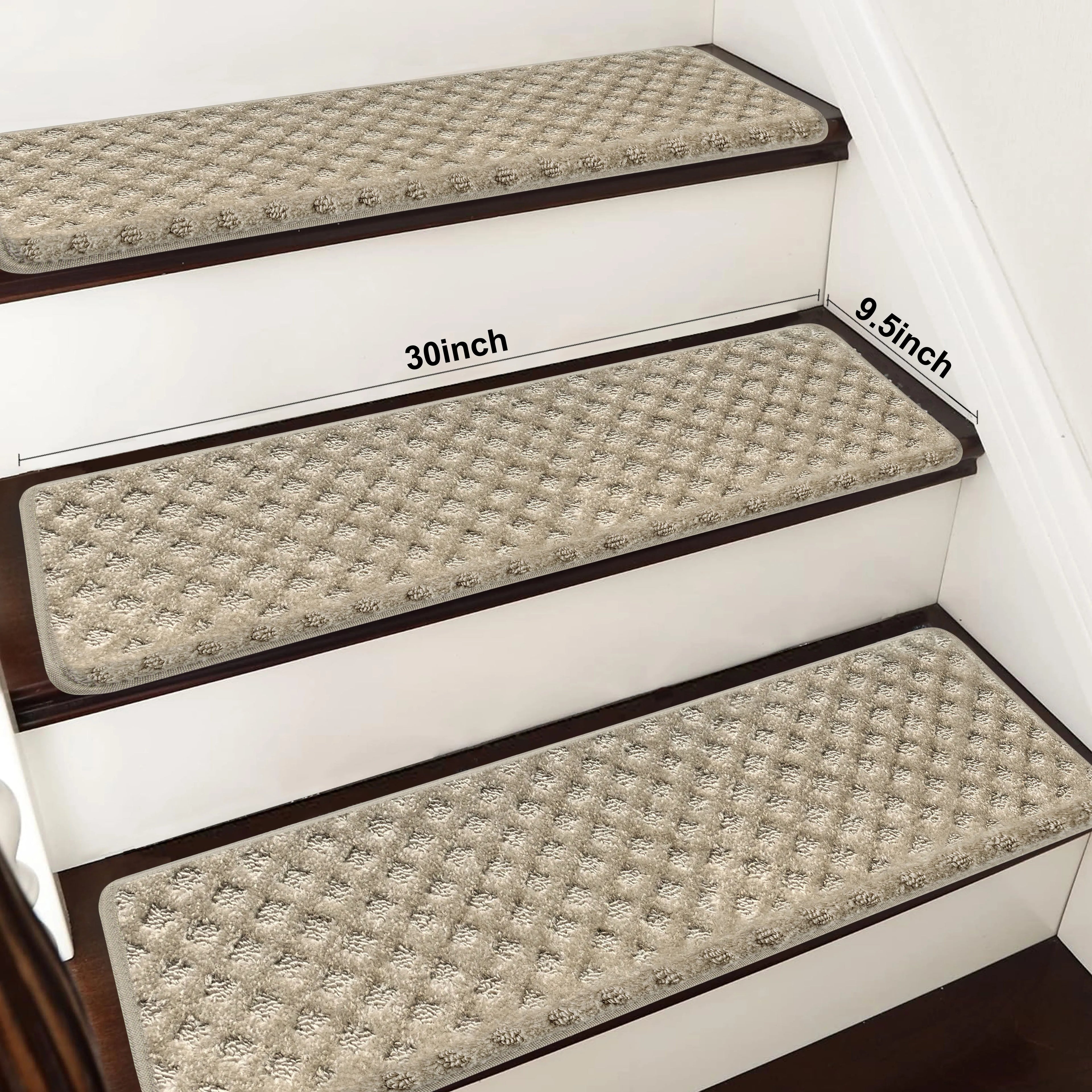 Bullnose Carpet Stair Treads Set -Non-Slip, Premium Soft，Skid Resistant, Washable, Reusable, and Easy to Install