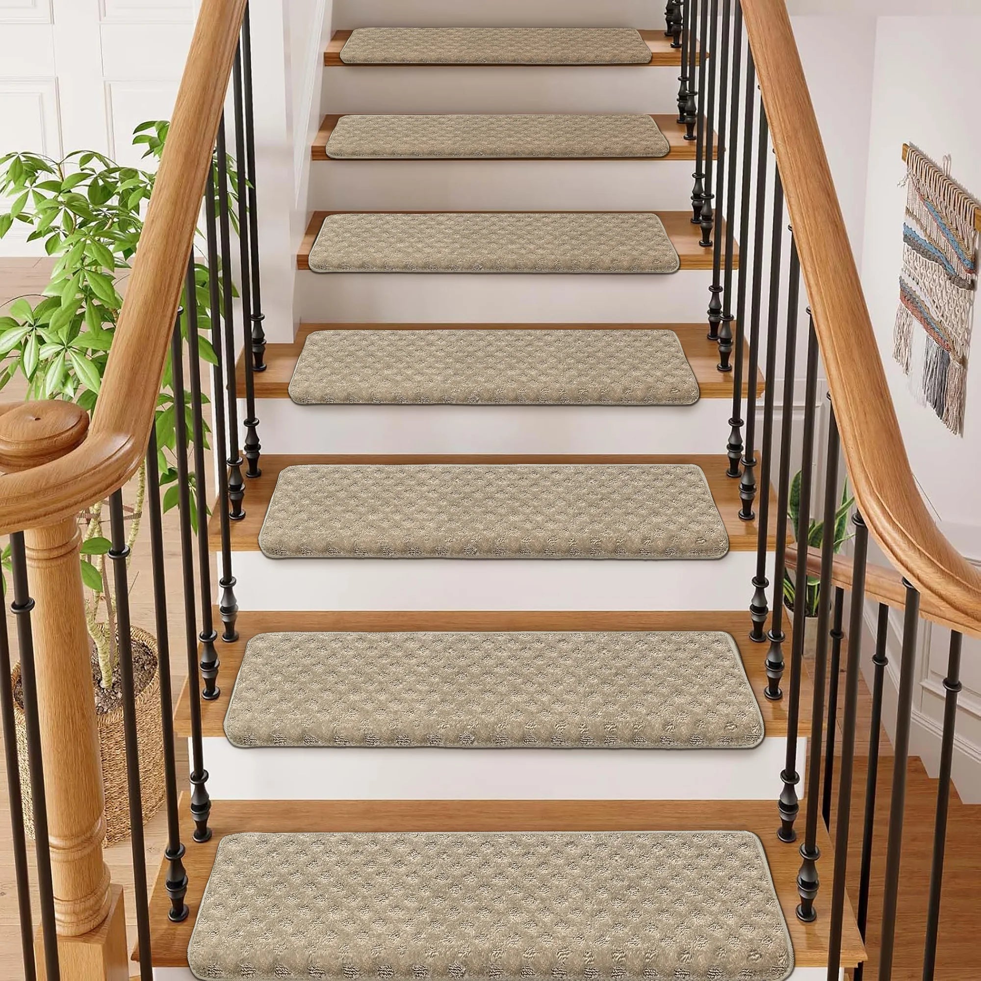 Bullnose Carpet Stair Treads Set -Non-Slip, Premium Soft，Skid Resistant, Washable, Reusable, and Easy to Install