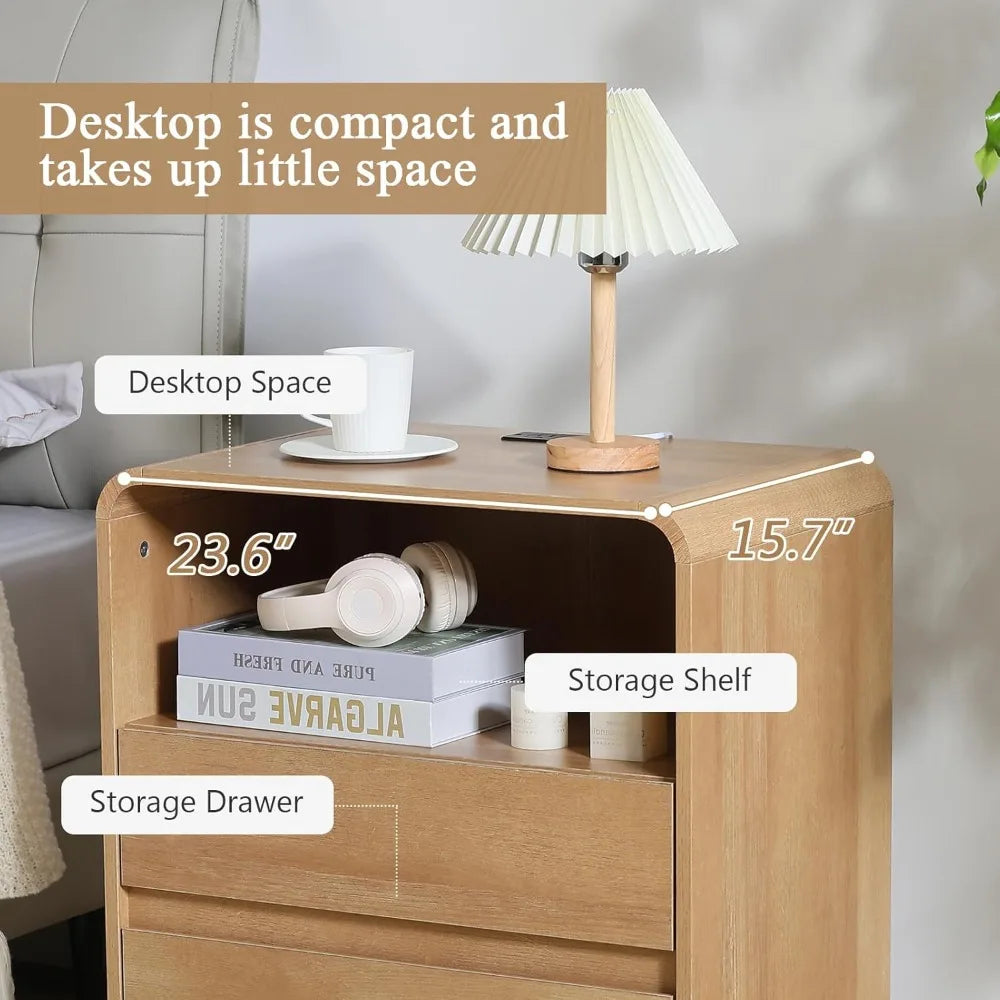 Modern Oak Night Stands with Charging Station
