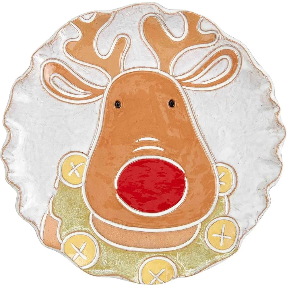 Christmas Reindeer Salad Plate 8 Inch Stoneware Textured Design Dishwasher Microwave Safe