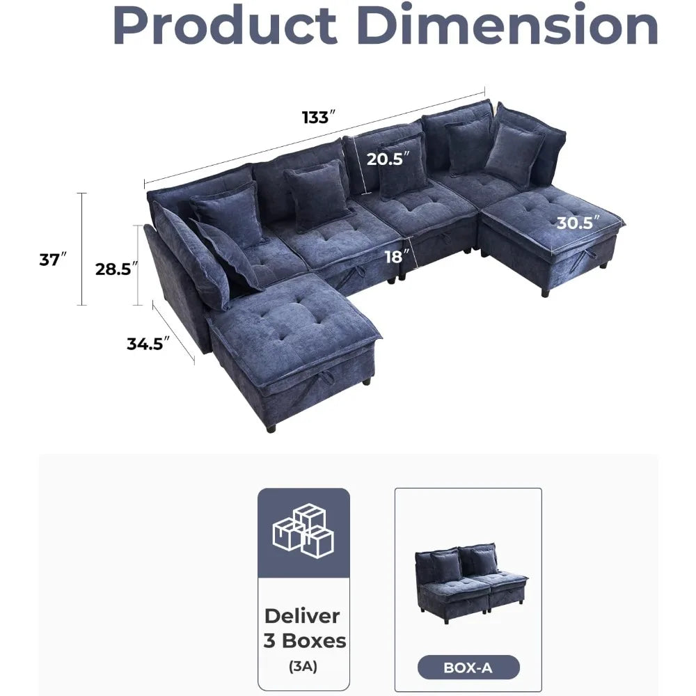 133'' Modular Oversized Sectional Sofa with Storage Ottoman