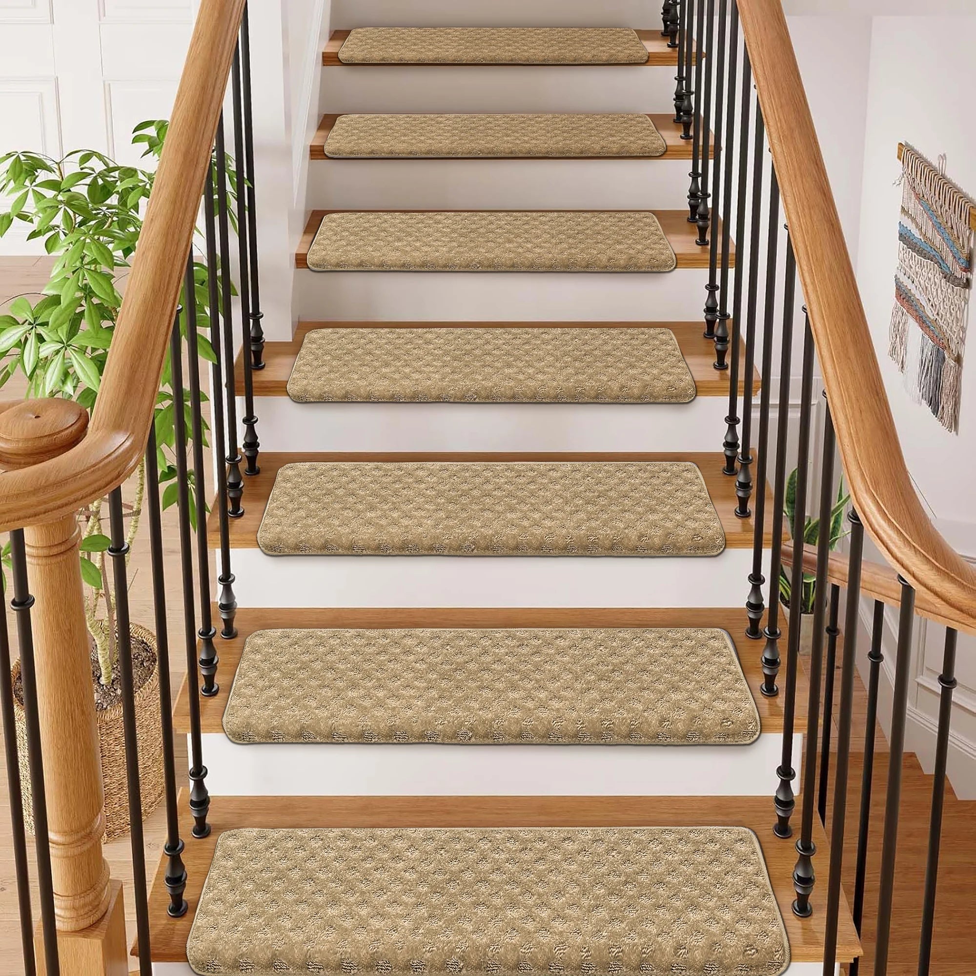 Bullnose Carpet Stair Treads Set -Non-Slip, Premium Soft，Skid Resistant, Washable, Reusable, and Easy to Install