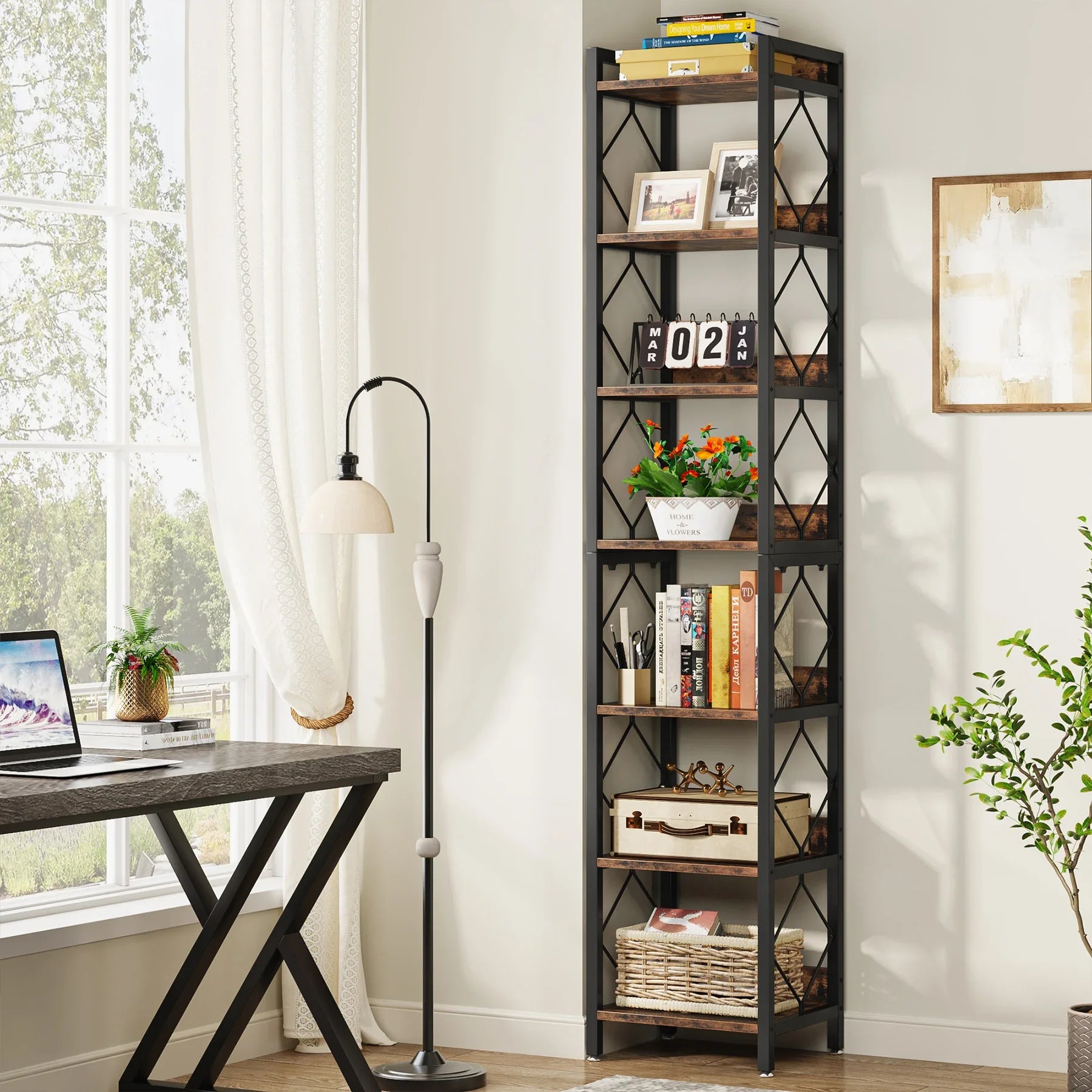 Tribesigns  Extra Tall 7 Tier Skinny Bookcase