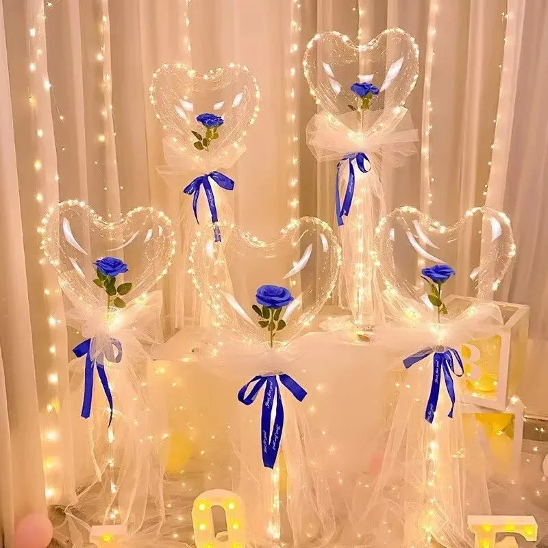 1pcs Glowing Heart & Rose Balloon Bouquet - Perfect for Valentine's Day, Engagements, Weddings, Birthdays & Party Decorations