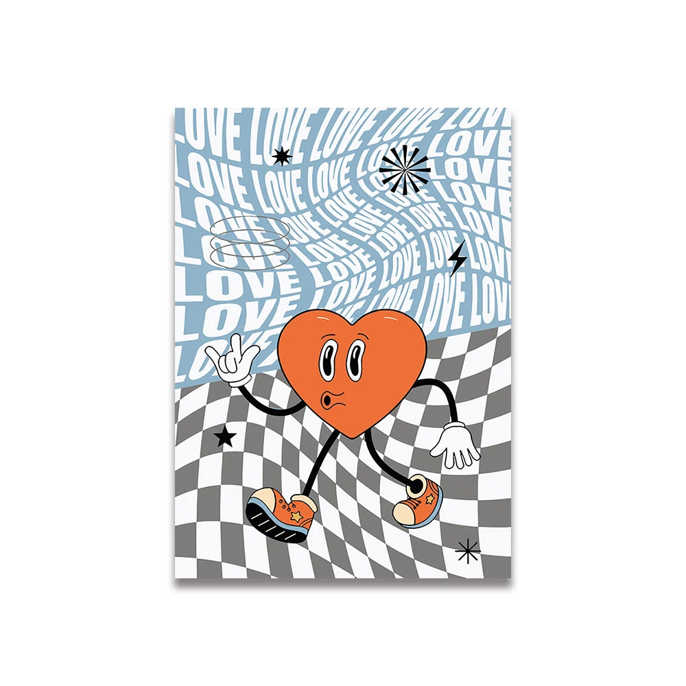 Simplicity Vintage Pink Cartoon Print Canvas Wall Art