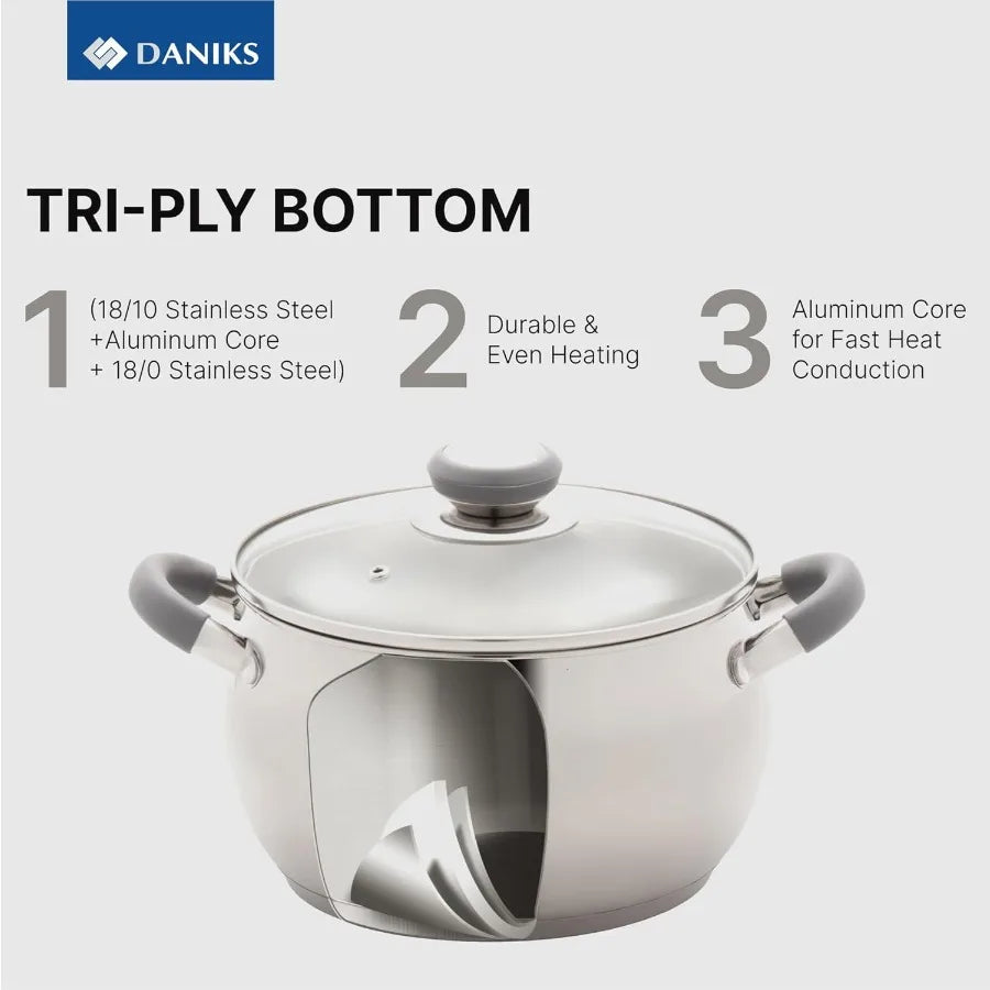 Stainless Steel Stock Pot with Glass Lid 3 Quart InductionCompatible Dishwasher Safe Cookware with Heatproof Handles