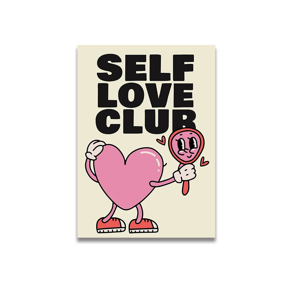 Simplicity Vintage Pink Cartoon Print Canvas Wall Art