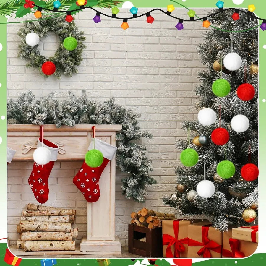 Gejoy 12 Pcs Ball Ornaments for Xmas Tree Red Green White Christmas Hanging Decorations
