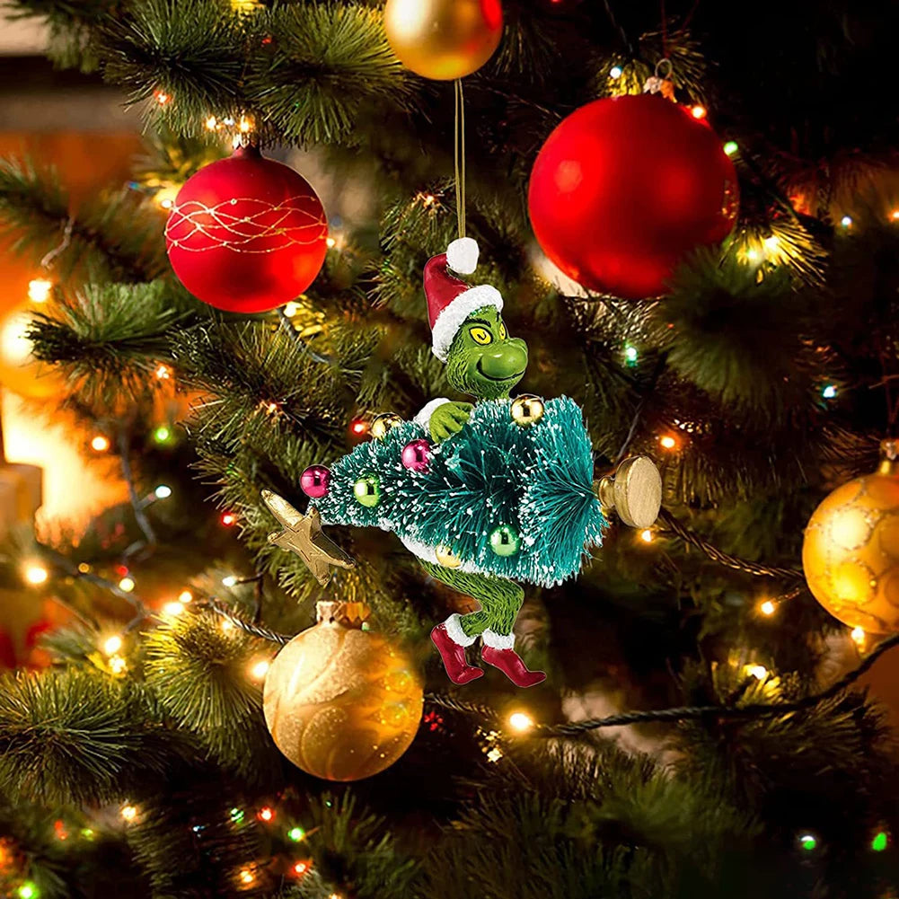 18Pcs 2D Acrylic Christmas Tree  Ornaments Cute Green Monsters