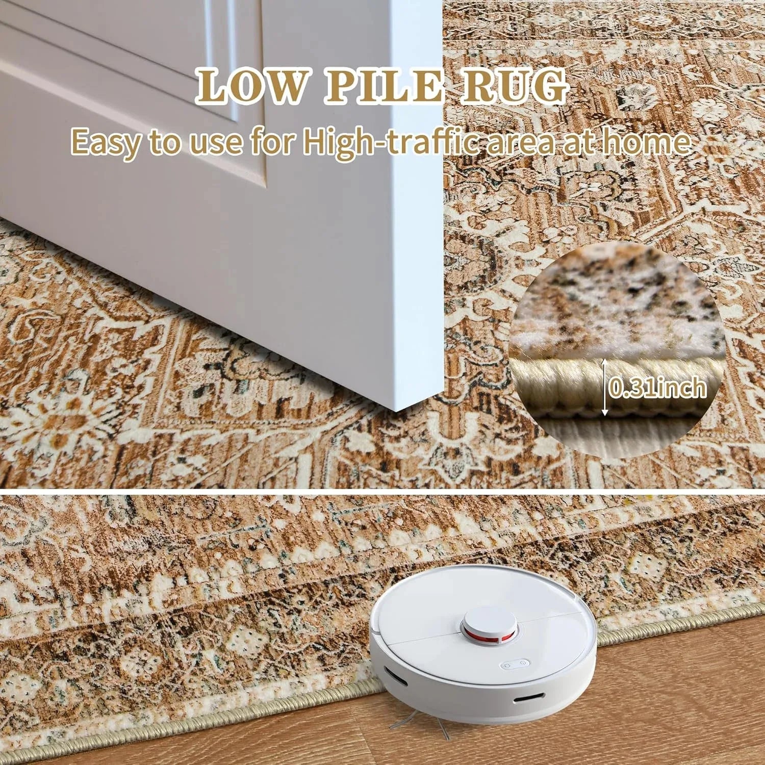 NOAHAS Faux Cashmere Vintage Printed, Low Pile Area Rugs