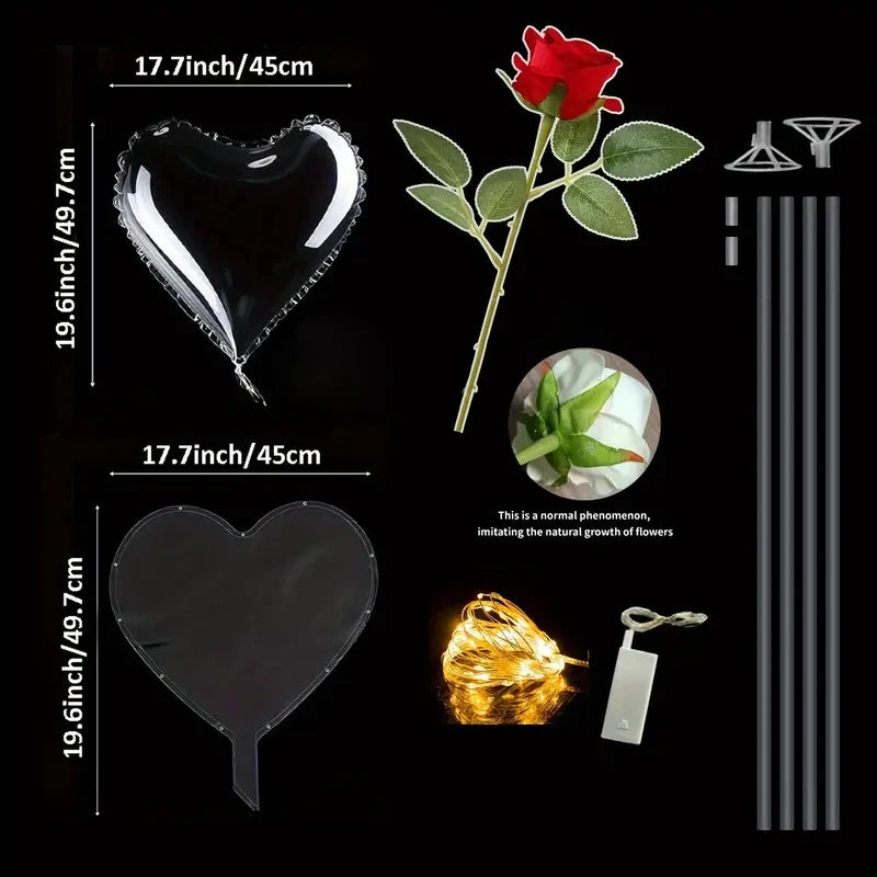 1pcs Glowing Heart & Rose Balloon Bouquet - Perfect for Valentine's Day, Engagements, Weddings, Birthdays & Party Decorations