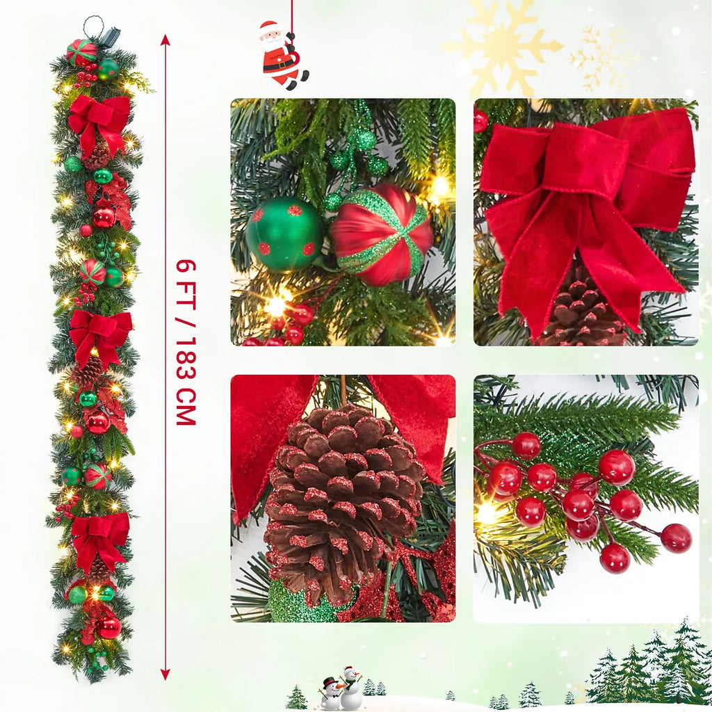 6 Feet Battery Operated Christmas Garland with Lights for Mantle