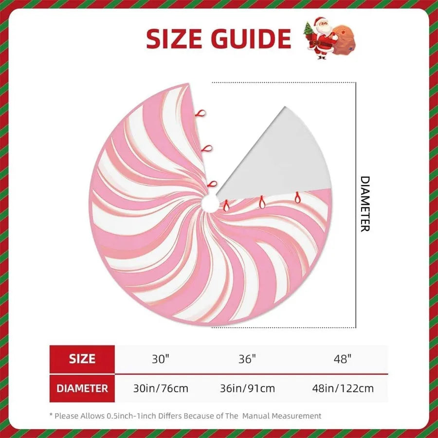 48 Inch Christmas Tree Skirt with  Pink Candy Swirl Stripe Design