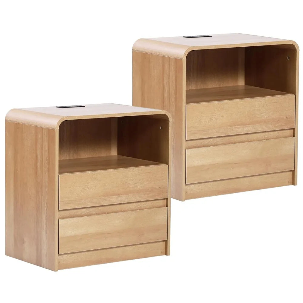 Modern Oak Night Stands with Charging Station