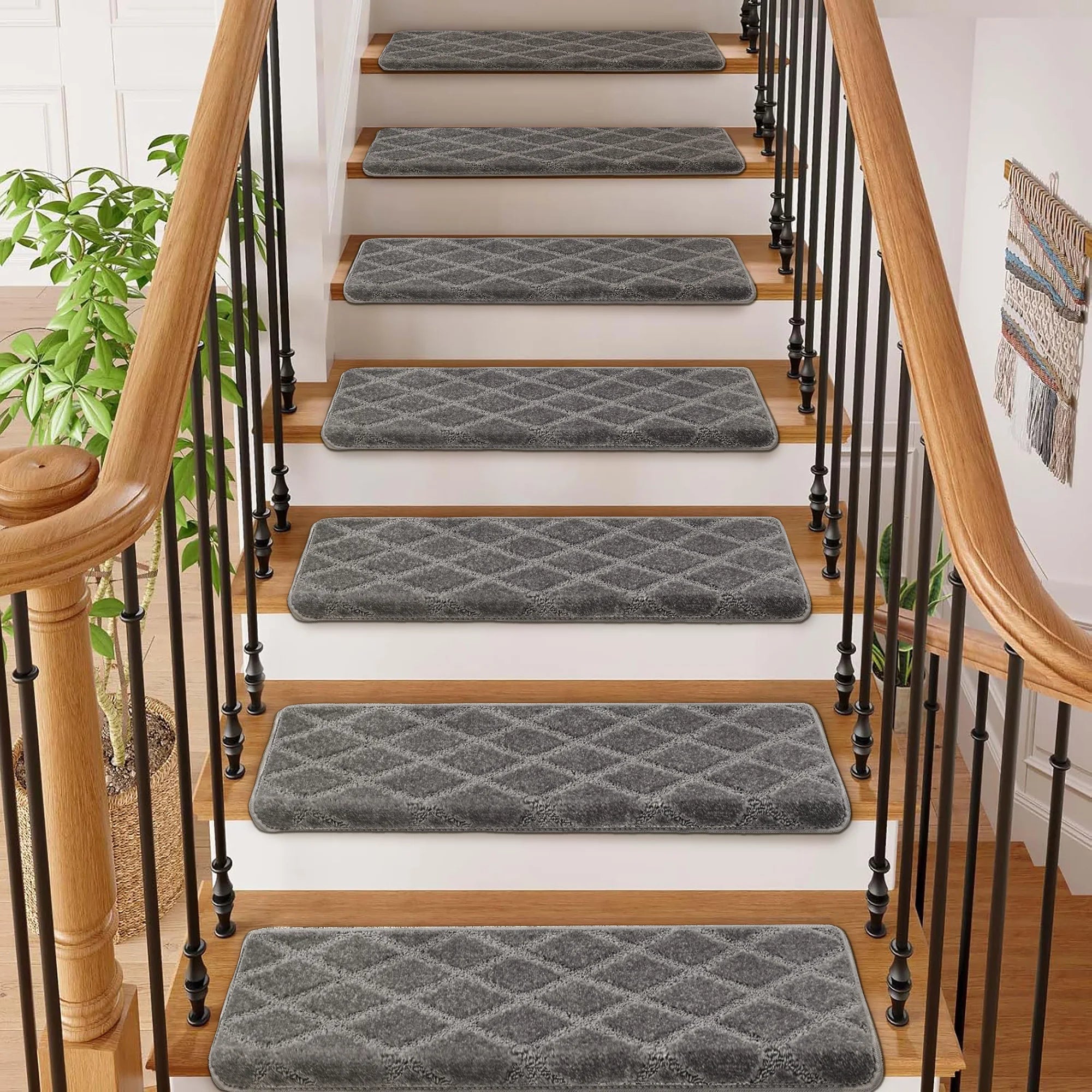 Bullnose Carpet Stair Treads Set -Non-Slip, Premium Soft，Skid Resistant, Washable, Reusable, and Easy to Install