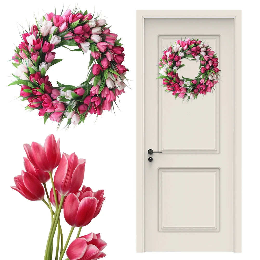 15.7inch Spring Flower Wreath with Tulips