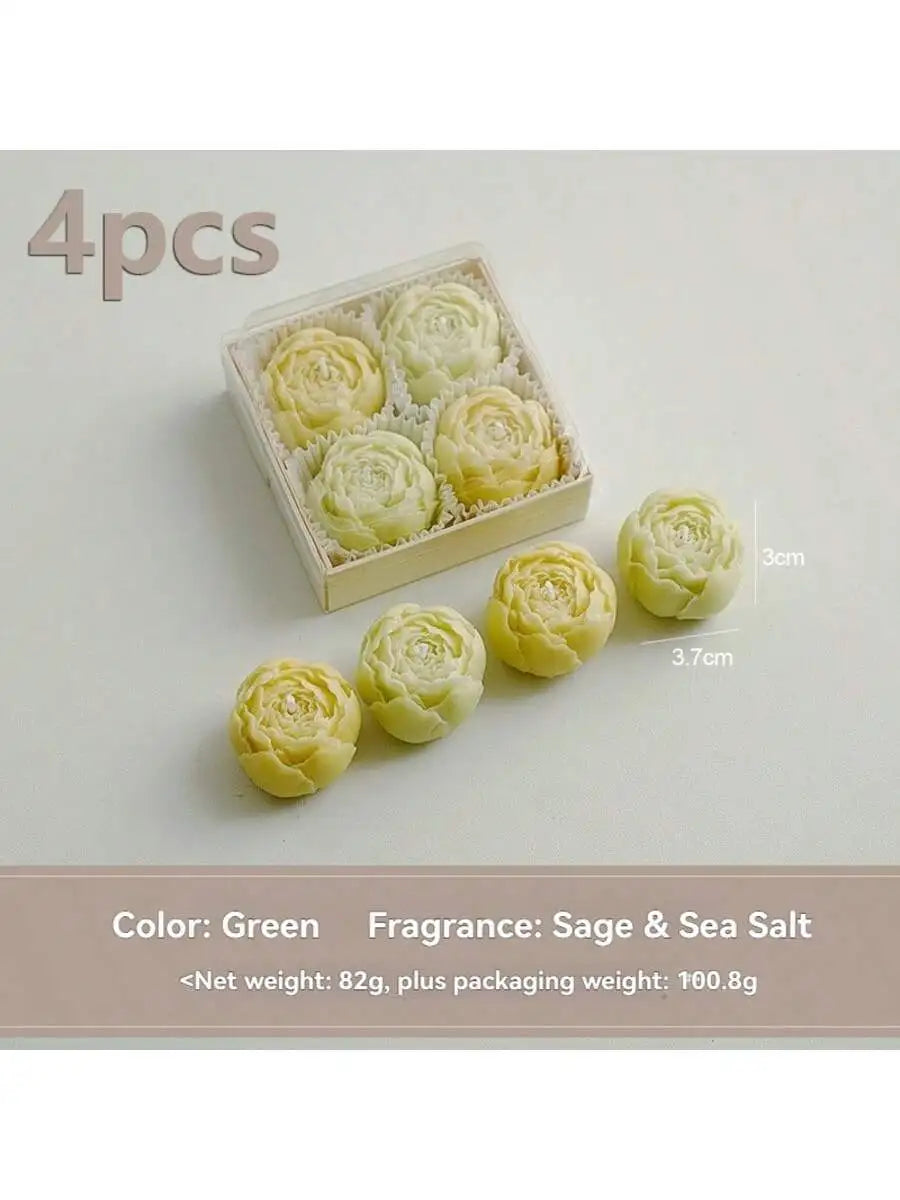 Rose Flower Shaped  Smokeless Soy Wax Candle Set of 4 Gift Box,