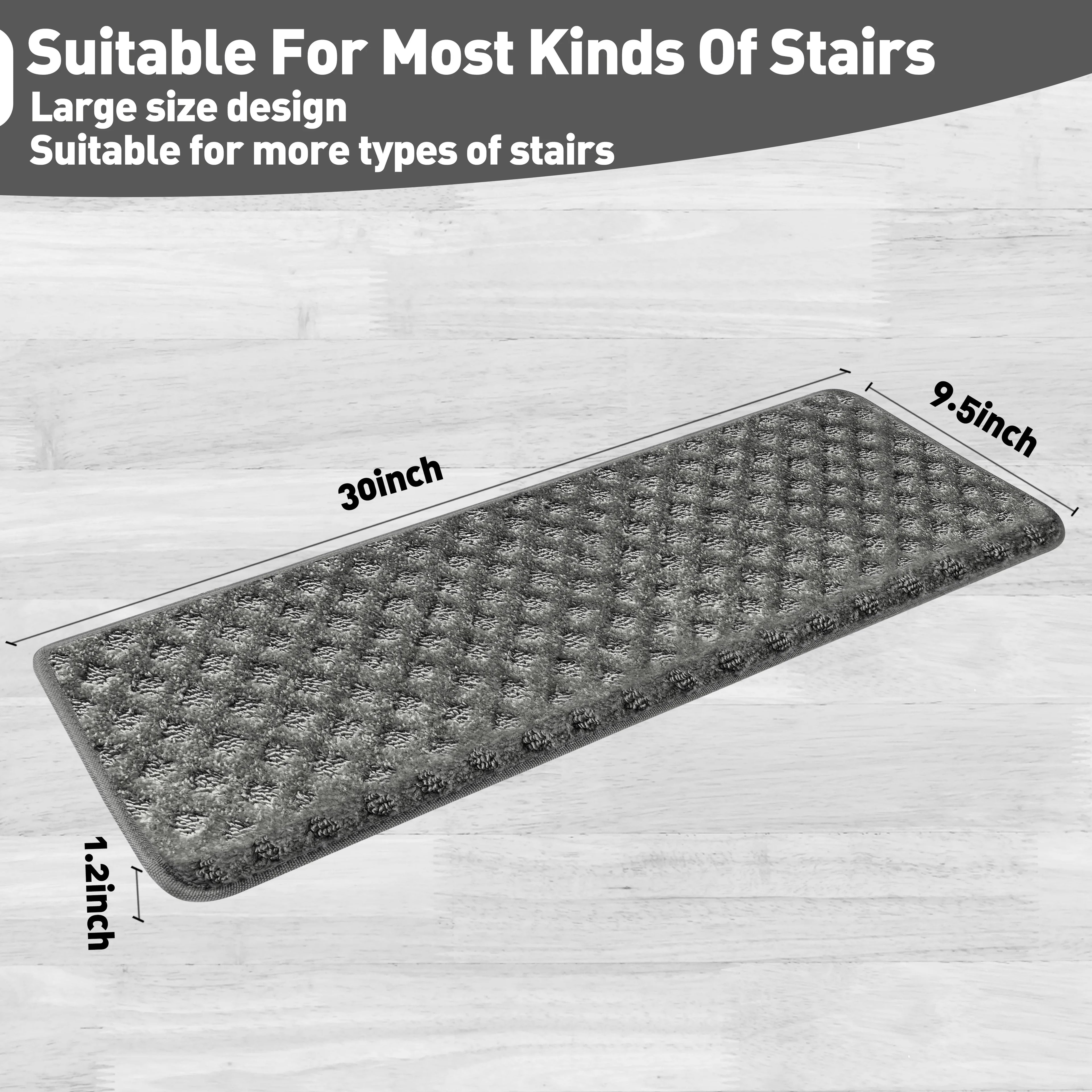 Bullnose Carpet Stair Treads Set -Non-Slip, Premium Soft，Skid Resistant, Washable, Reusable, and Easy to Install