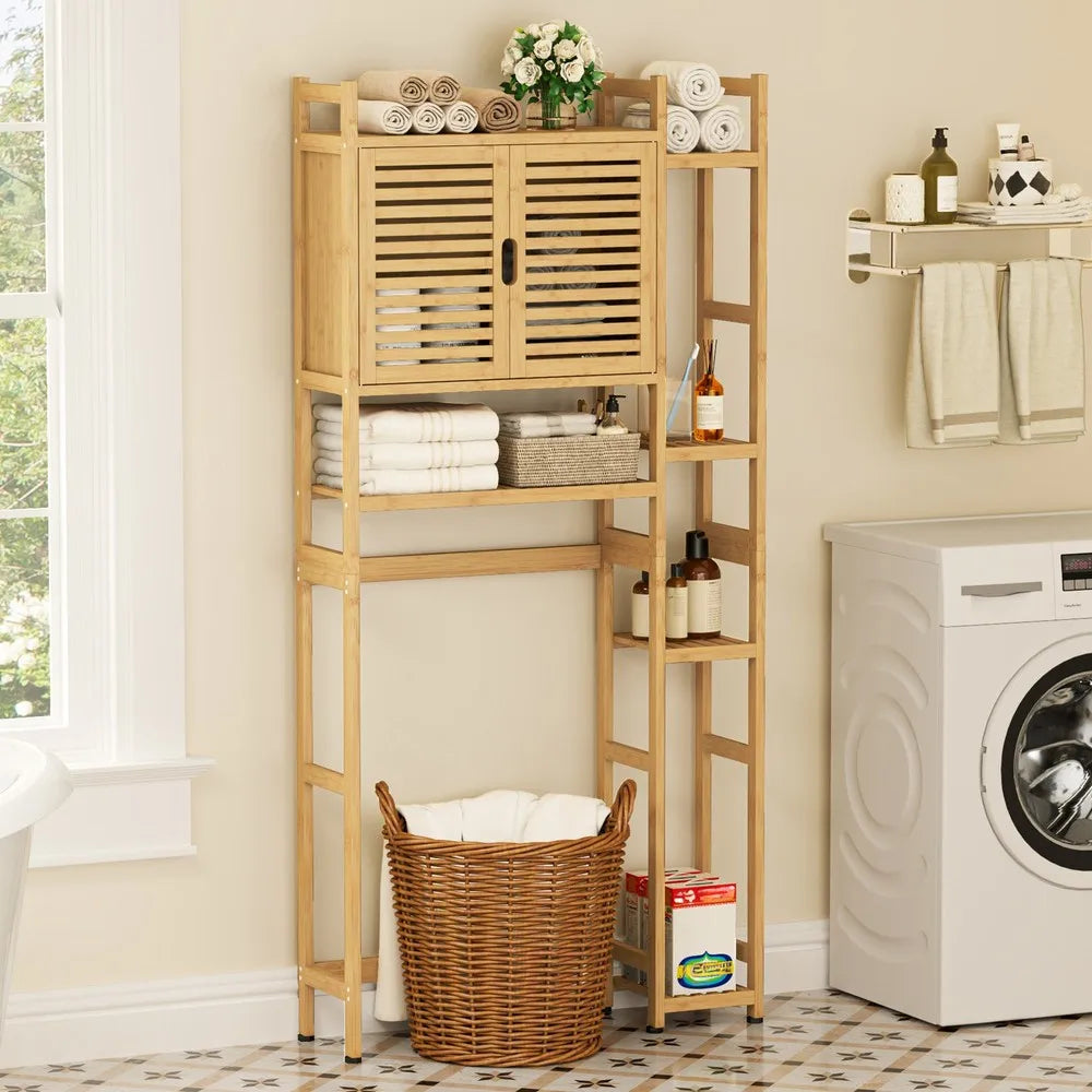 Bamboo Over The Toilet Bathroom  Storage Rack Space Saver 4 Tier Shelves