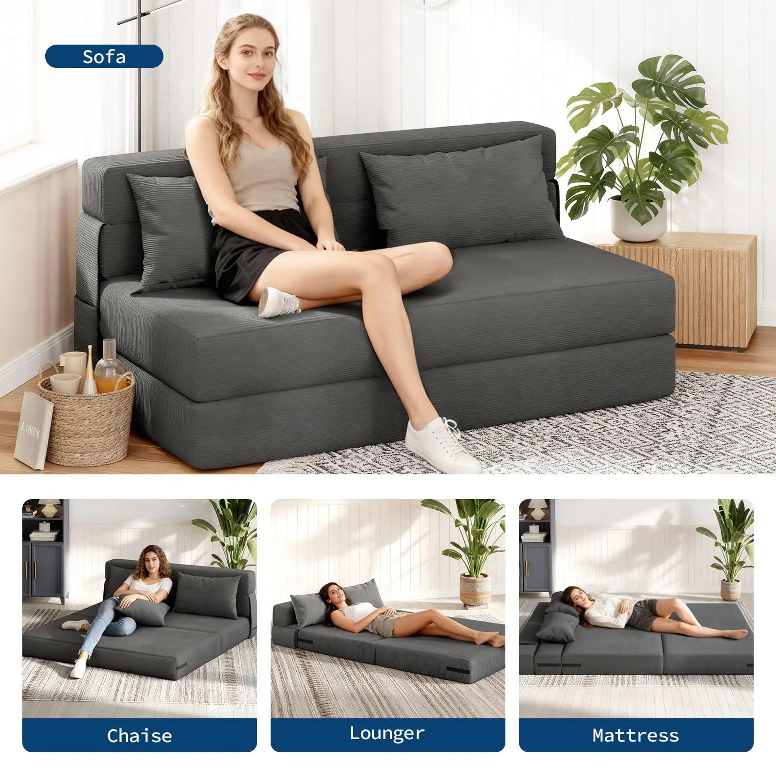 4-in-1 Folding Sofa Bed Loveseat With Pillows