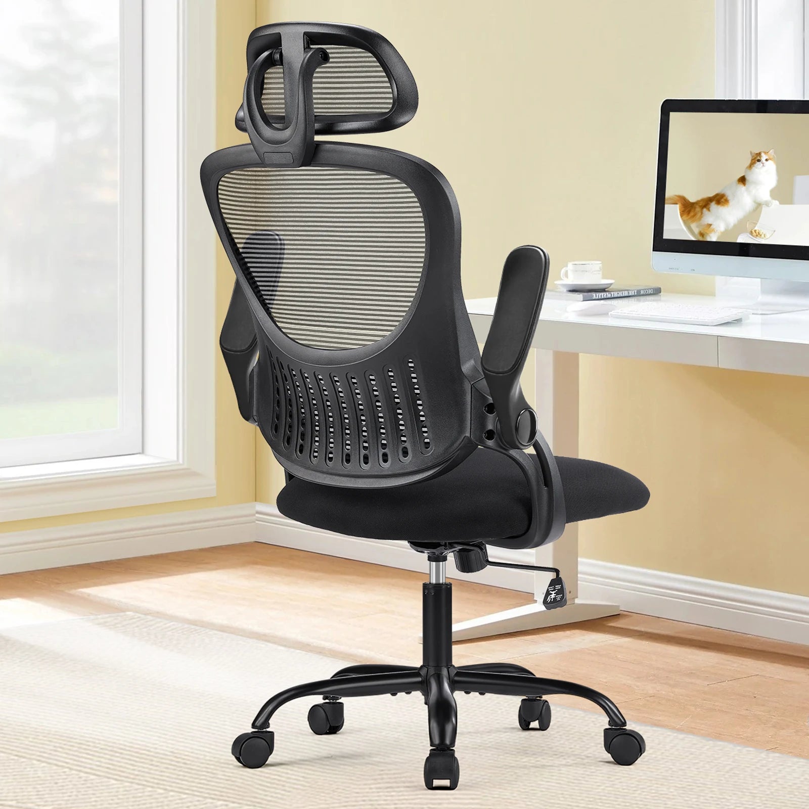 JHK Mesh Ergonomic Office Computer Desk Chair with Flip-up Arms & Adjustable Headrests
