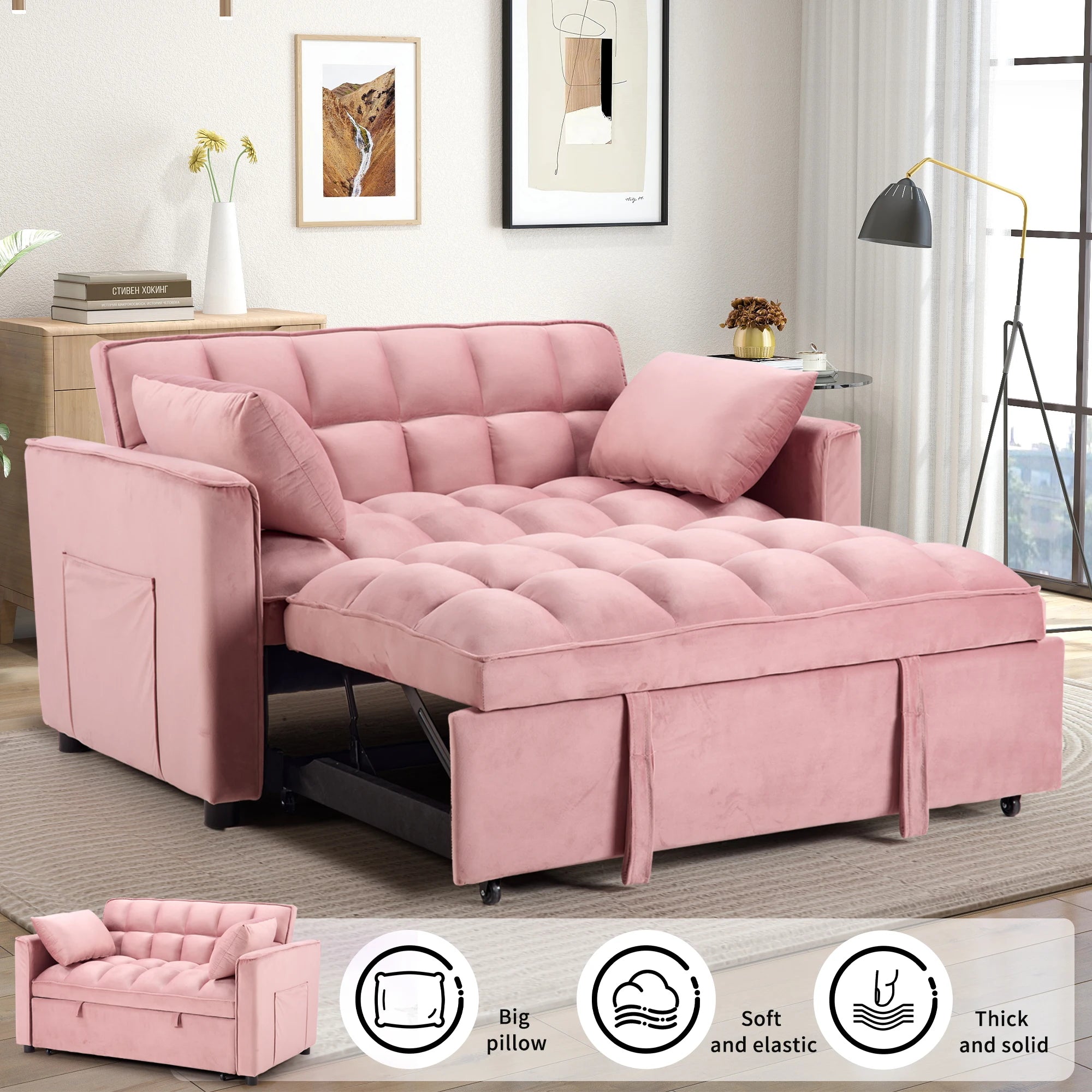 EBELLO 3-In-1 Multifunctional Modern Sofa Bed with Pillows