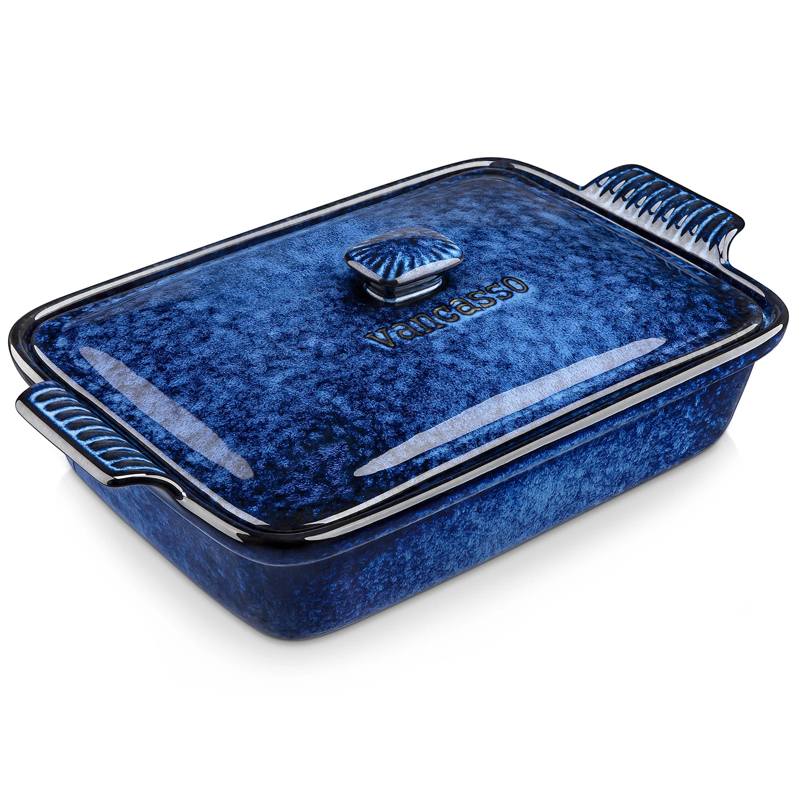 vancasso Starry 3.8/1.9 Quart Blue Casserole Baking Dish large pan with lid Stoneware casserole Microwave