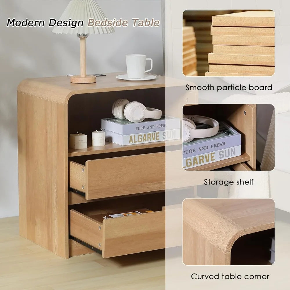 Modern Oak Night Stands with Charging Station