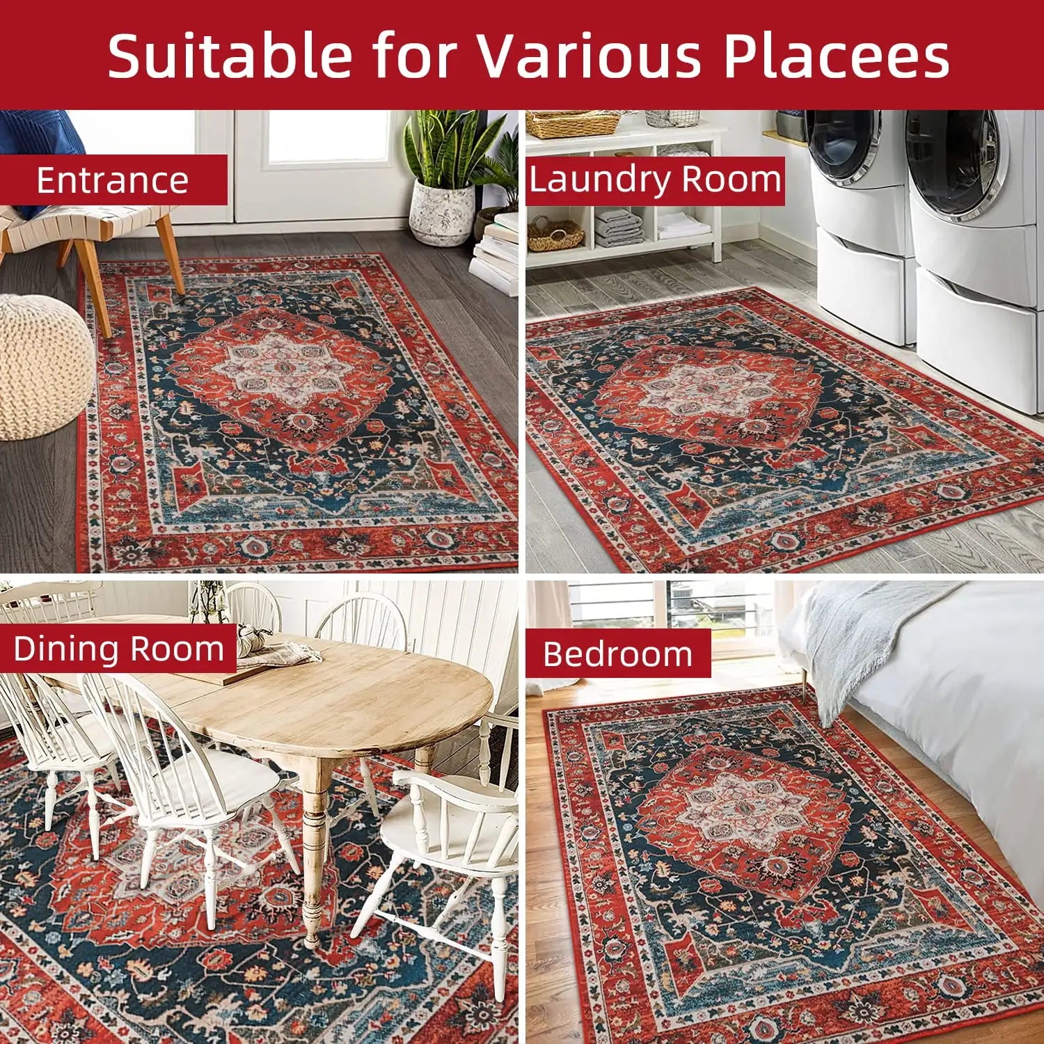 Vintage Bohemian Indoor Area Rug for Living Room,  Bedroom