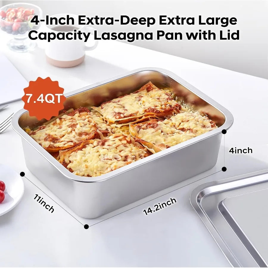 4 Inch Extra Deep Baking Pan with Lid, Stainless Steel, Nonstick