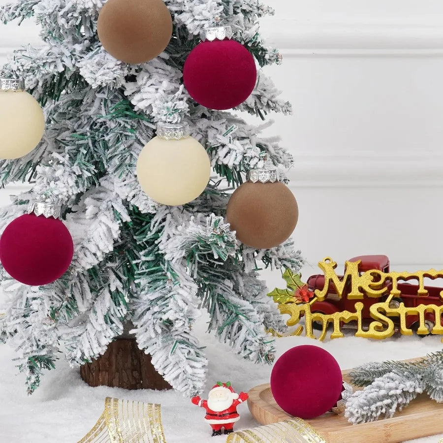 15 Pcs Velvet Christmas Ornaments Balls Set in Brown and Red