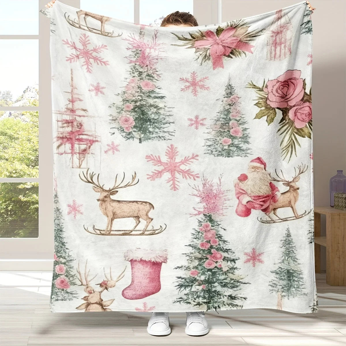 rustic christmas print flannel fleece blanket throw