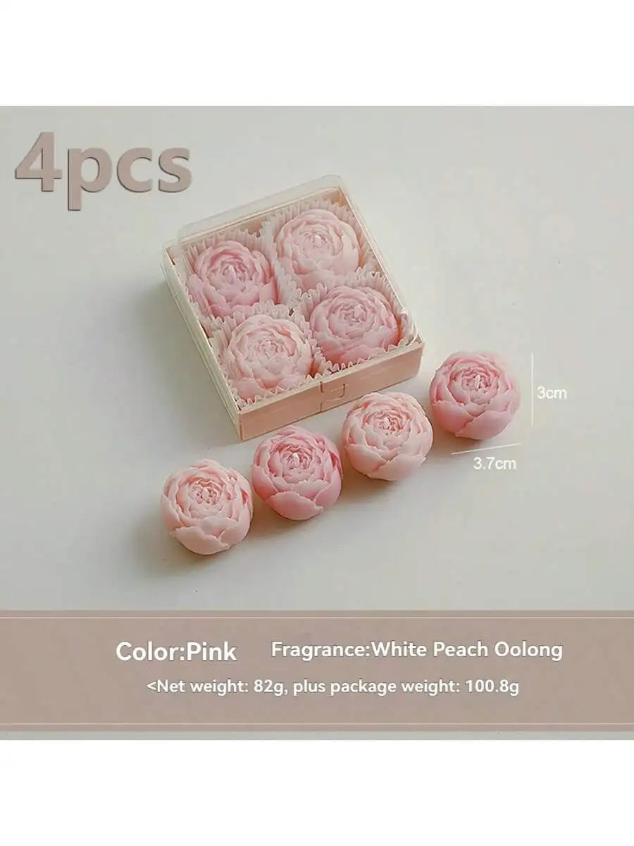 Rose Flower Shaped  Smokeless Soy Wax Candle Set of 4 Gift Box,