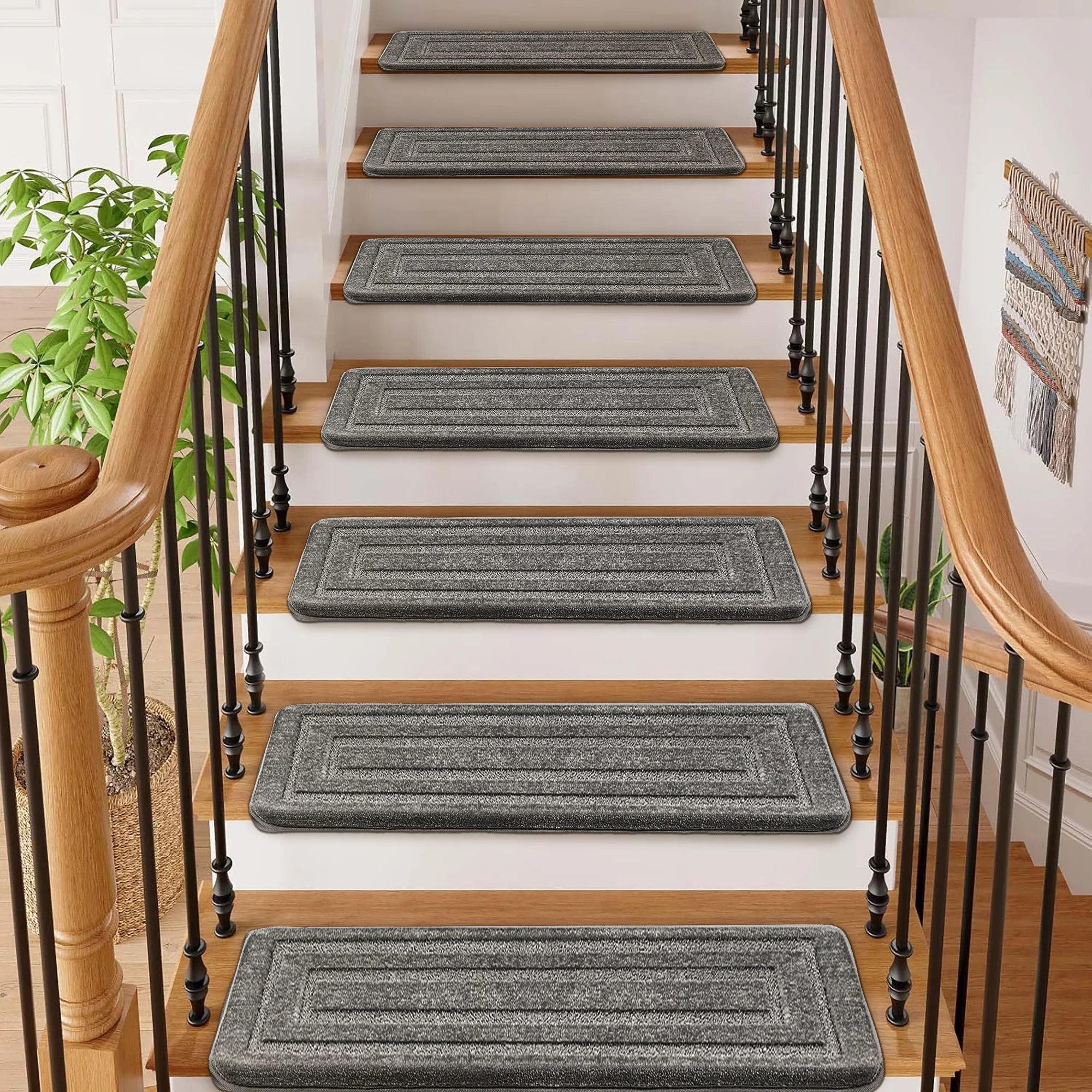 Bullnose Carpet Stair Treads Set -Non-Slip, Premium Soft，Skid Resistant, Washable, Reusable, and Easy to Install