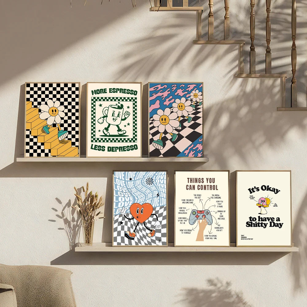 Simplicity Vintage Pink Cartoon Print Canvas Wall Art