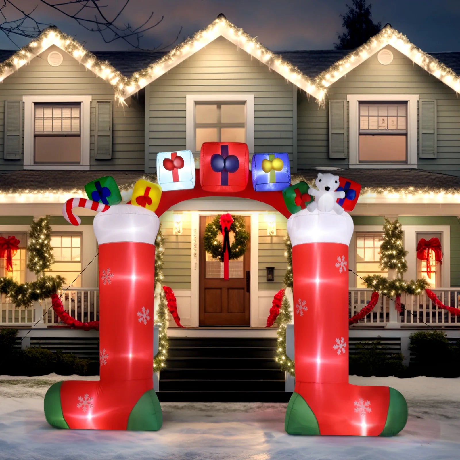 9ft Christmas Socks Arch Inflatable Decoration with 11 LED Lights